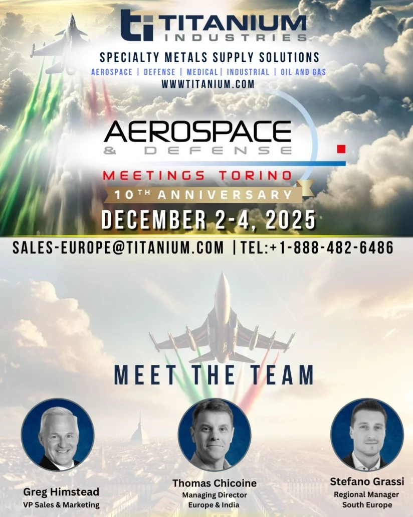 Titanium Industries to showcase Multi-Alloy Aerospace Metals at Aerospace and Defense Meetings Torino 2025