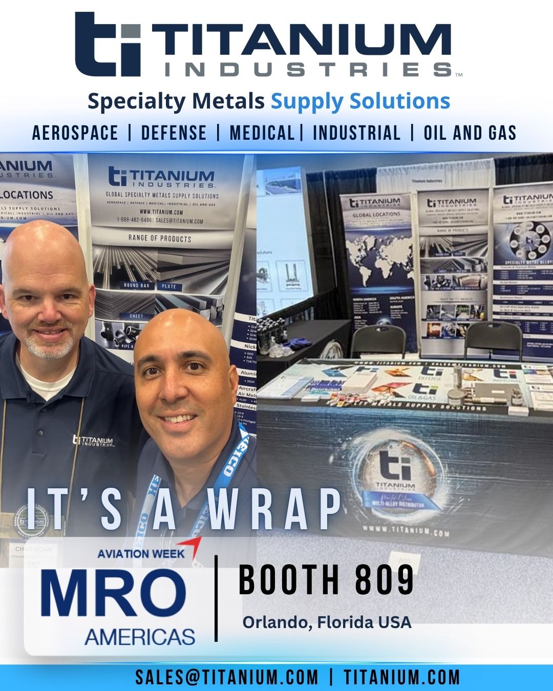Titanium Industries booth at MRO Americas 2026 Orlando aerospace metals supplier